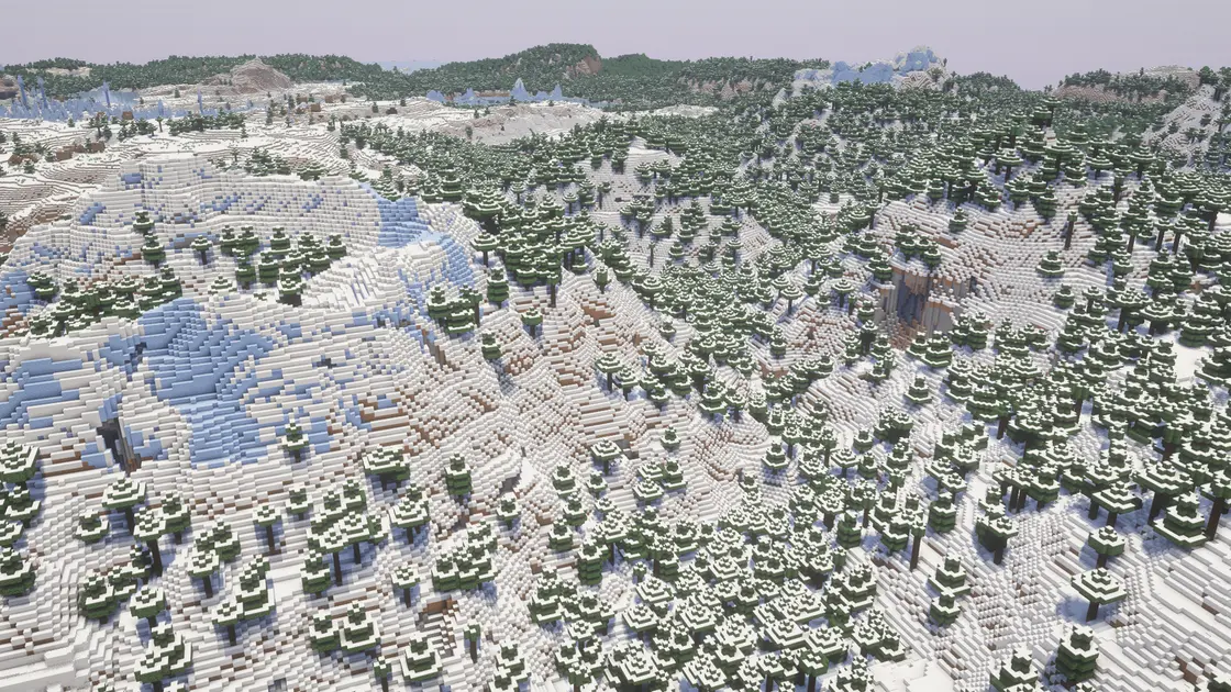 Świąteczny zimowy seed: trzy ośnieżone wsie nad biomem Ice Spikes