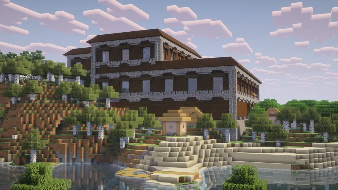 Woodland Mansion z wioską w środku tuż przy spawnie
