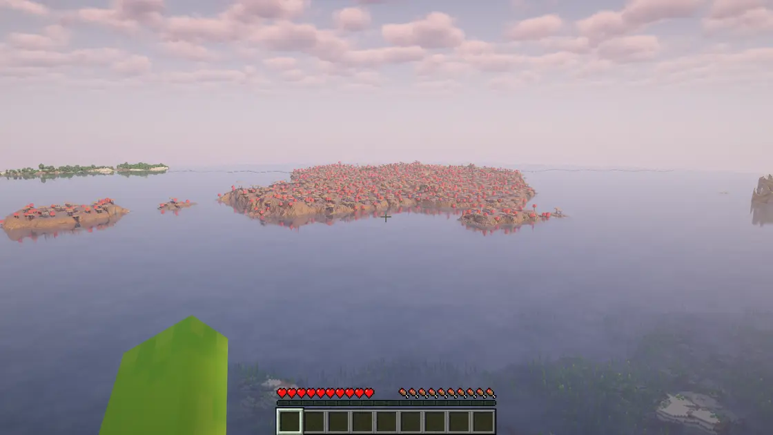Latająca wyspa na środku oceanu obok dużego Mushroom Islandu