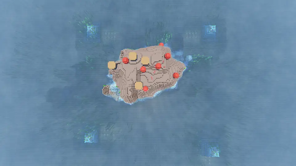 Zrzut ekranu seeda Cztery Ocean Monumenty parę bloków od siebie z Mushroom Island