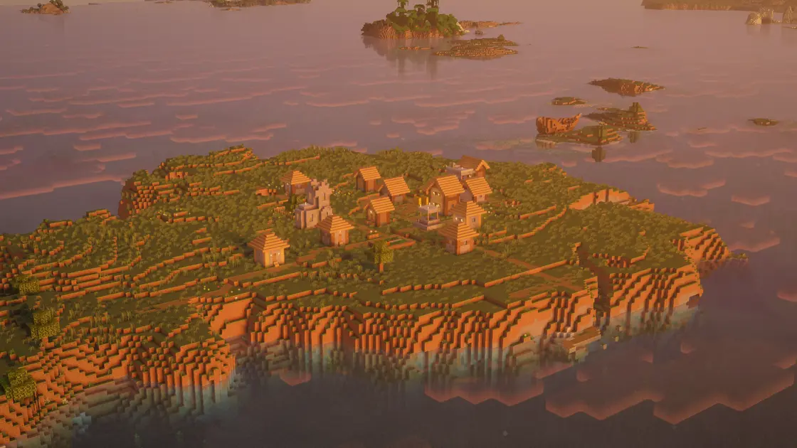 Spawn na wyspie z wioską na środku oceanu