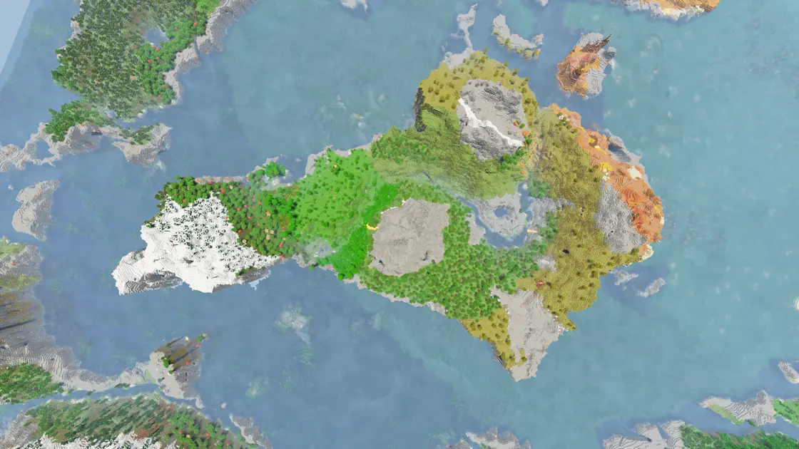 Wyspa pełna różnych biomów z pięknym terenem pod survival