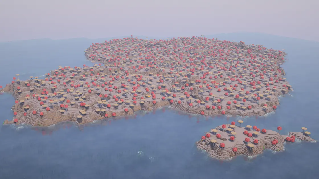 Latająca wyspa na środku oceanu obok dużego Mushroom Islandu