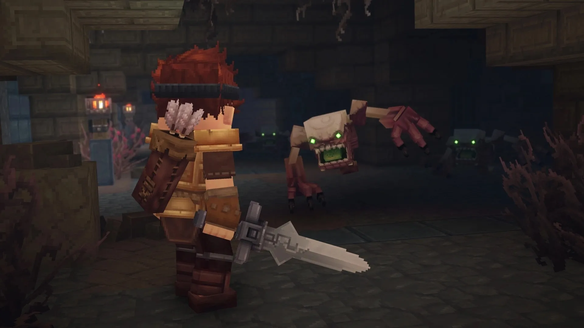 Walka gracza z wrogimi stworzeniami w grze Hytale