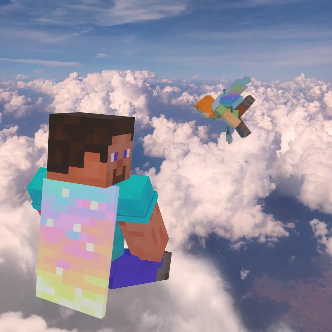 Aurora Cape w Minecrafcie, peleryna na graczu z elytrą