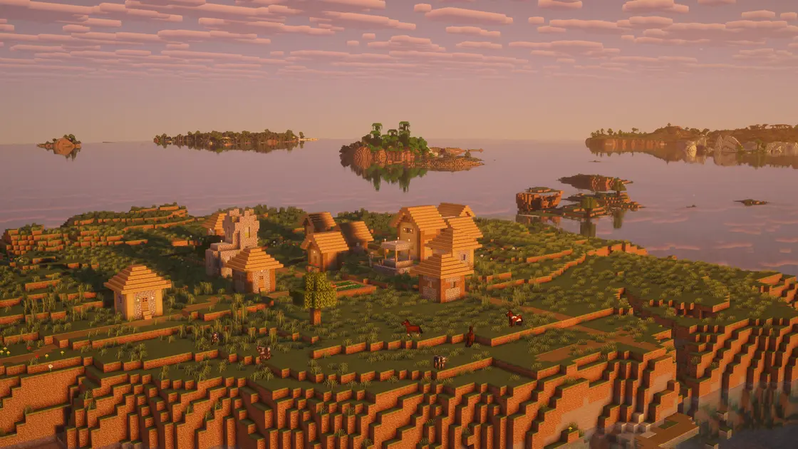 Spawn na wyspie z wioską na środku oceanu