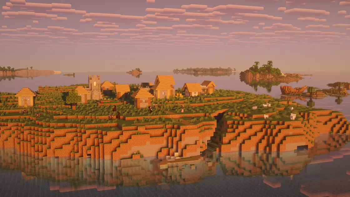 Spawn na wyspie z wioską na środku oceanu