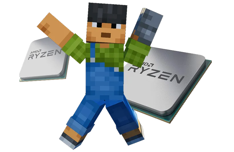 Postać z Minecrafta z procesorami AMD Ryzen